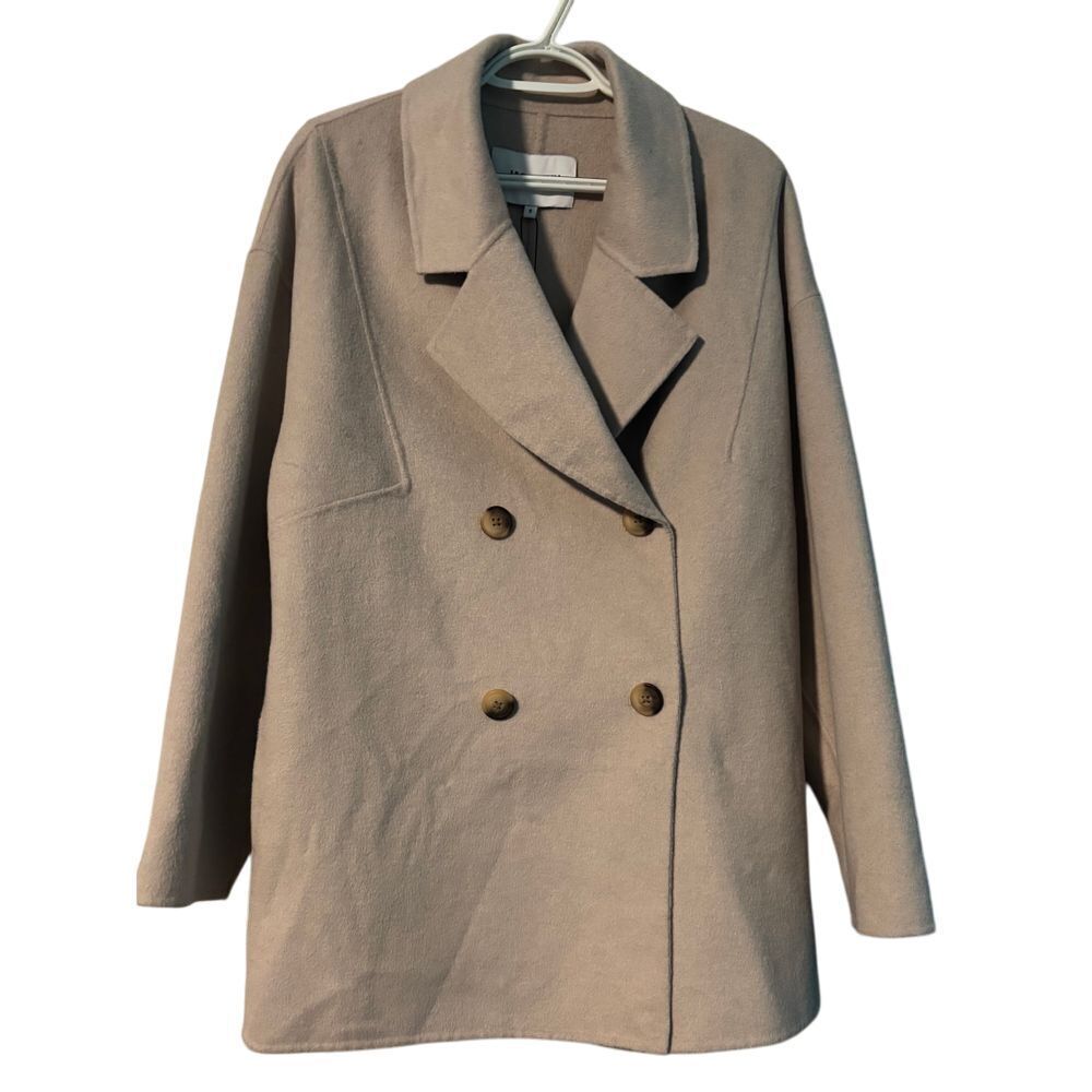 Jason Wu Classic Double Breasted‎ Wool Blend Peacoat Beige Winter Coat Oversized